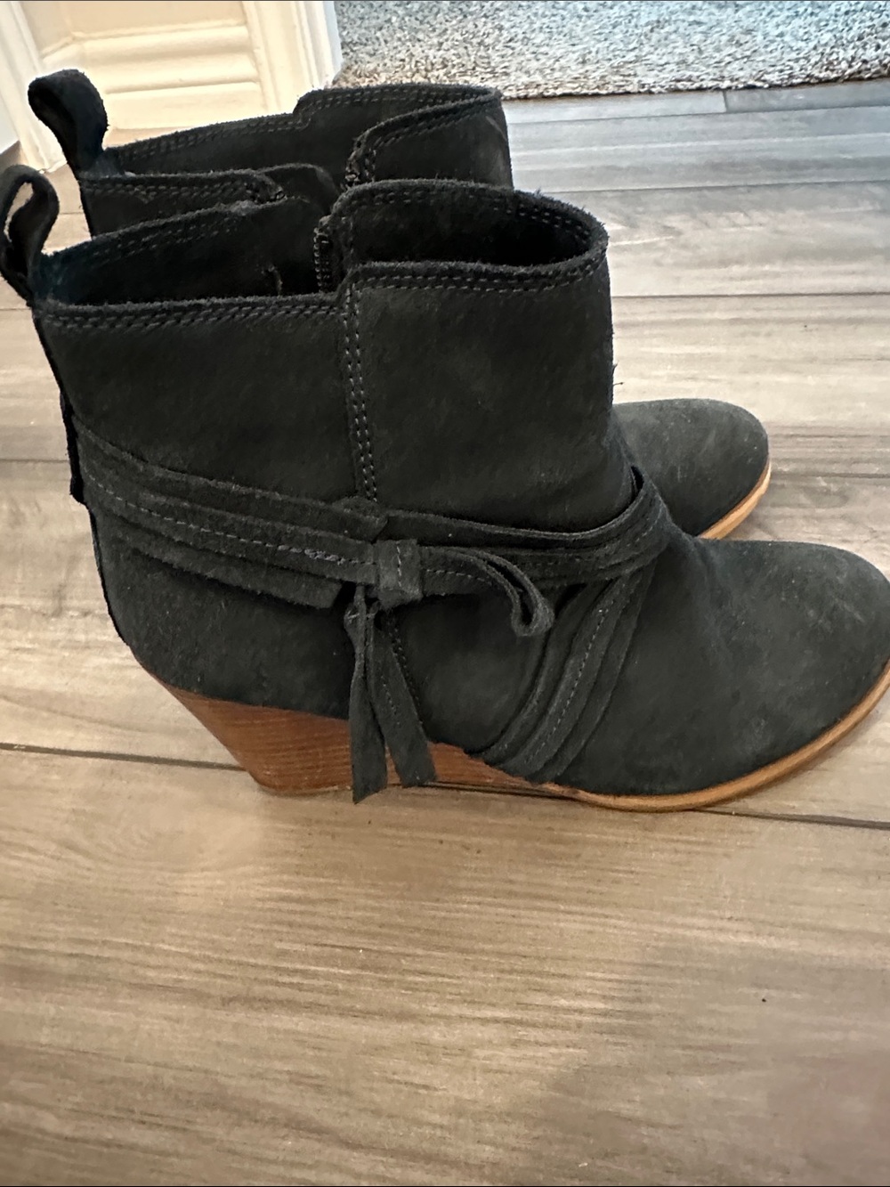 Dark Grey/Teal Suede Booties